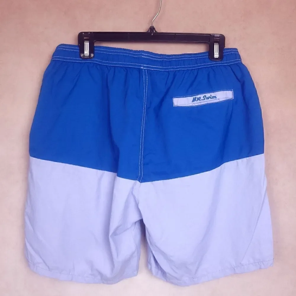 Vintage Mr. Swim Swim Trunks Blue Purple Colorblock Size Large